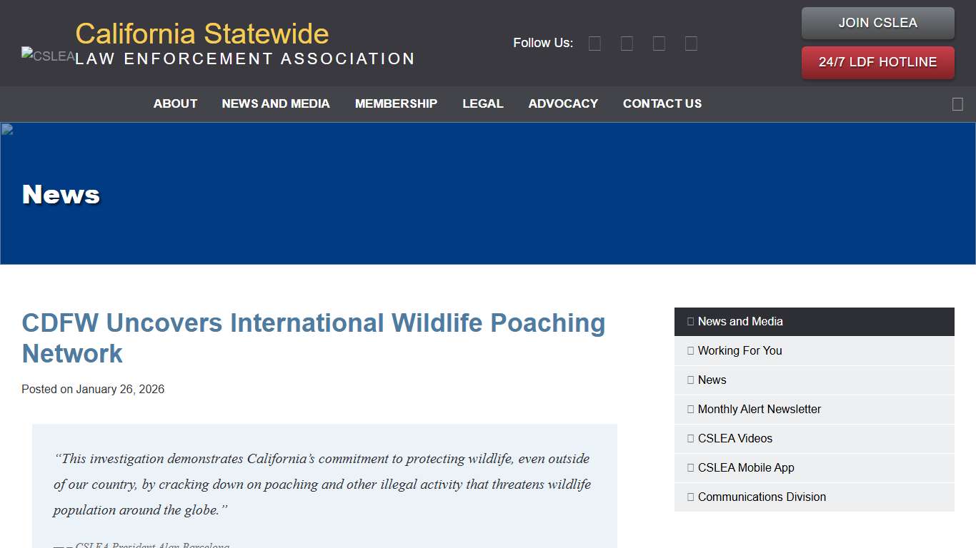 CDFW Uncovers International Wildlife Poaching Network - California Statewide Law Enforcement Association