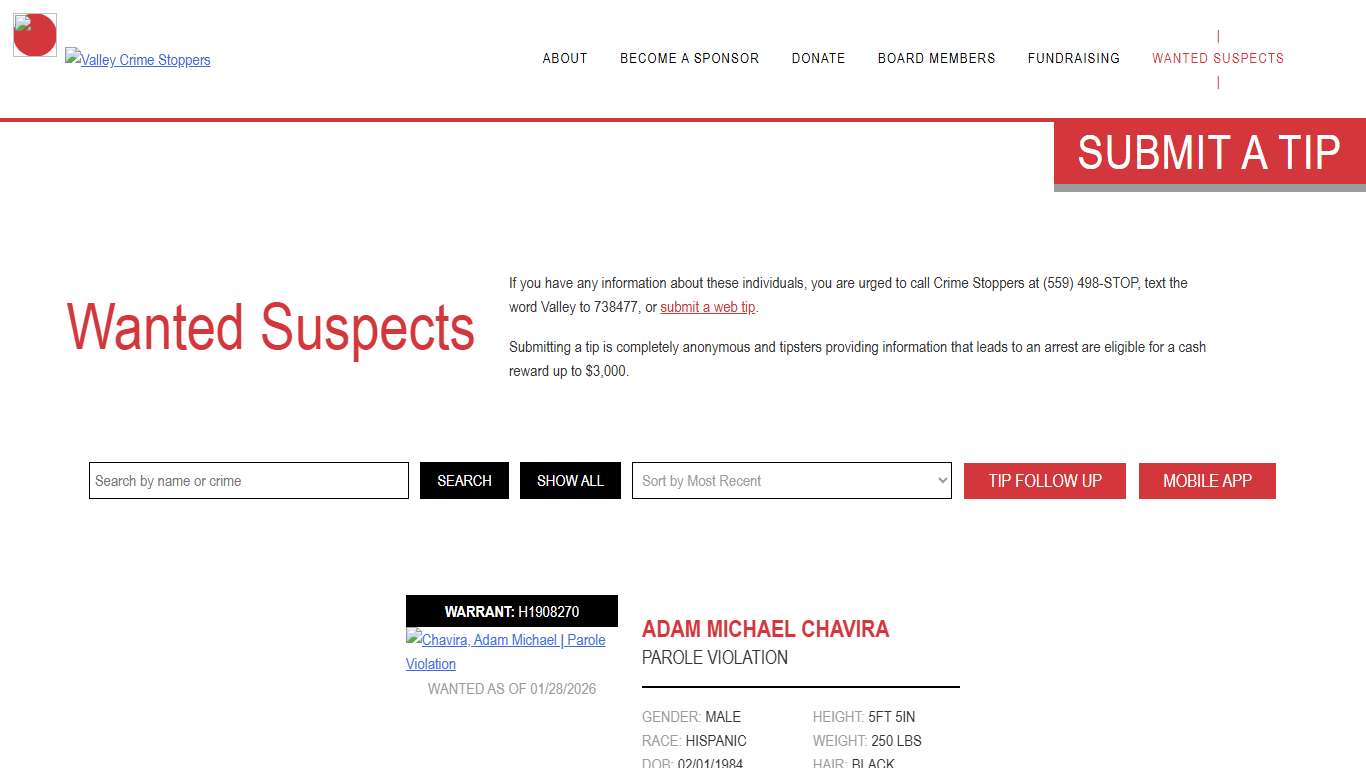 Wanted Suspects Archive - Valley Crime Stoppers